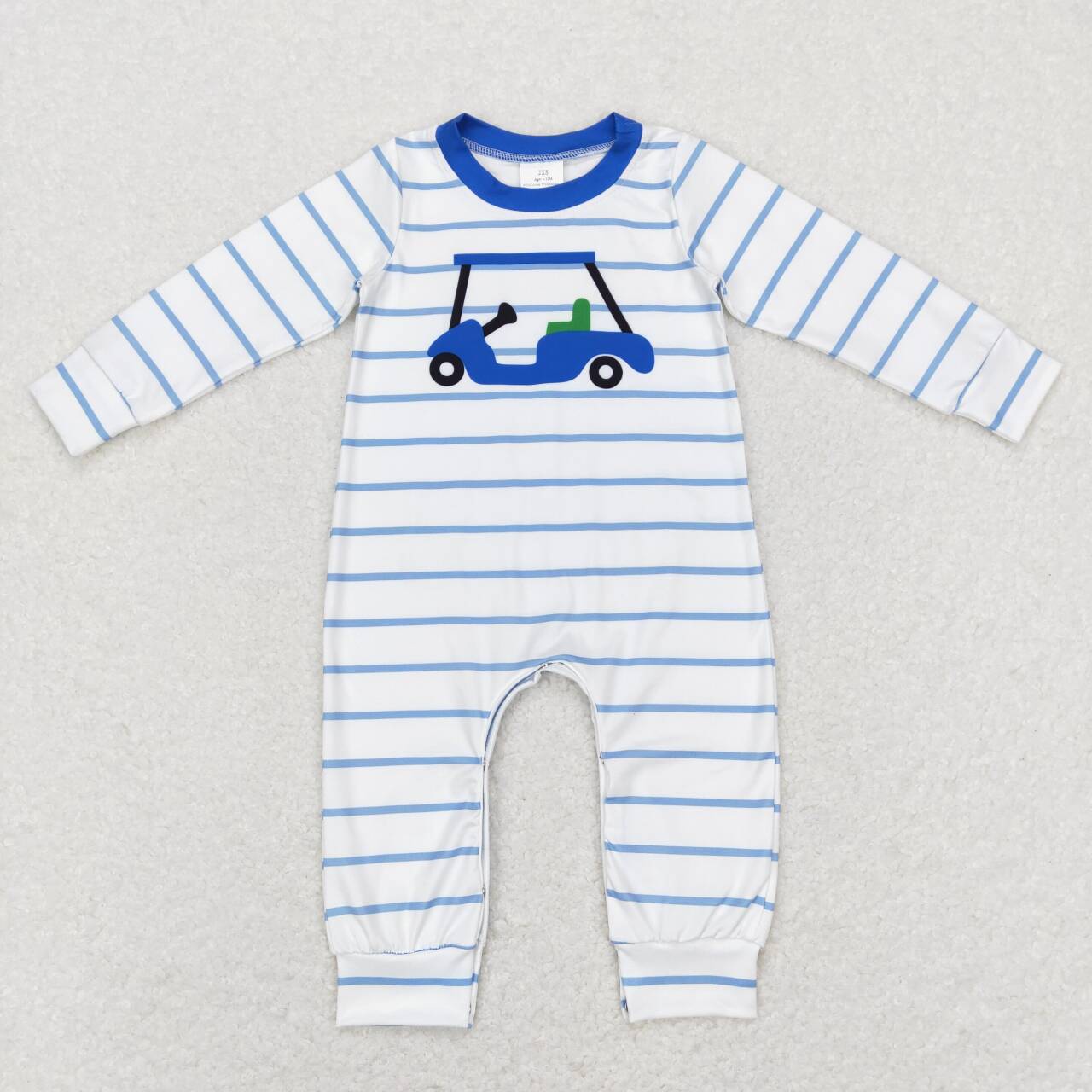 RTS NO MOQ(In Stock) LR0848 Sightseeing car blue and white striped long-sleeved jumpsuit