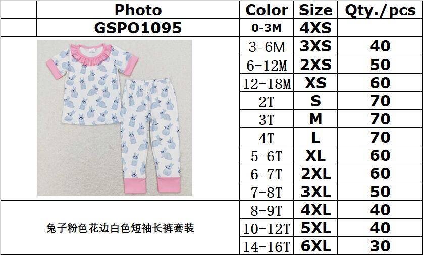 GSPO1095 Rabbit pink lace white short-sleeved trousers suit