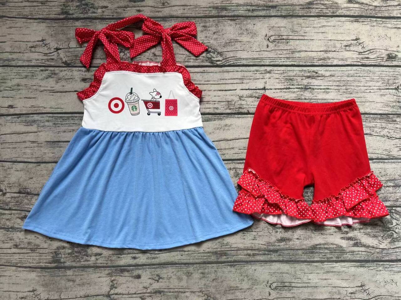 RTS Target puppy target blue short-sleeved red shorts set