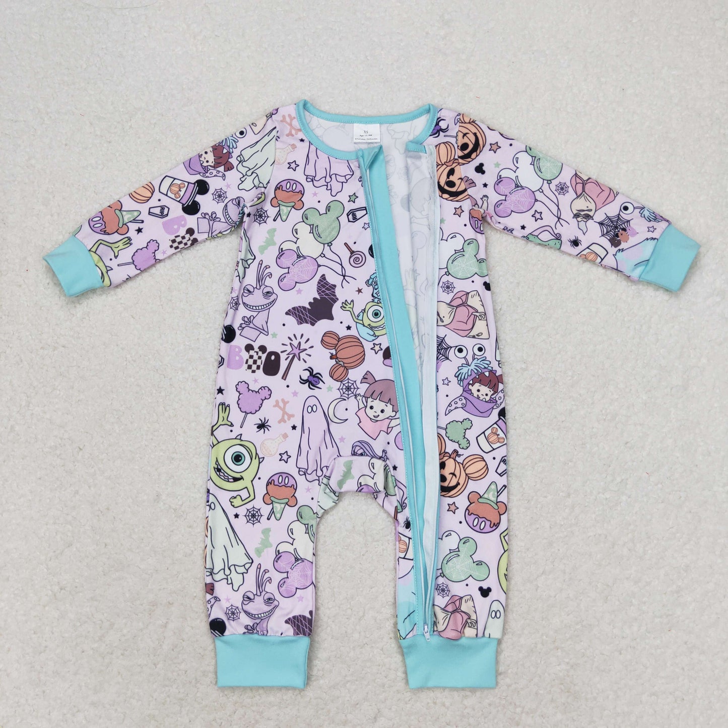 RTS NO MOQ(In Stock) LR0969 Cartoon Monsters University purple blue zipper long-sleeved jumpsuit