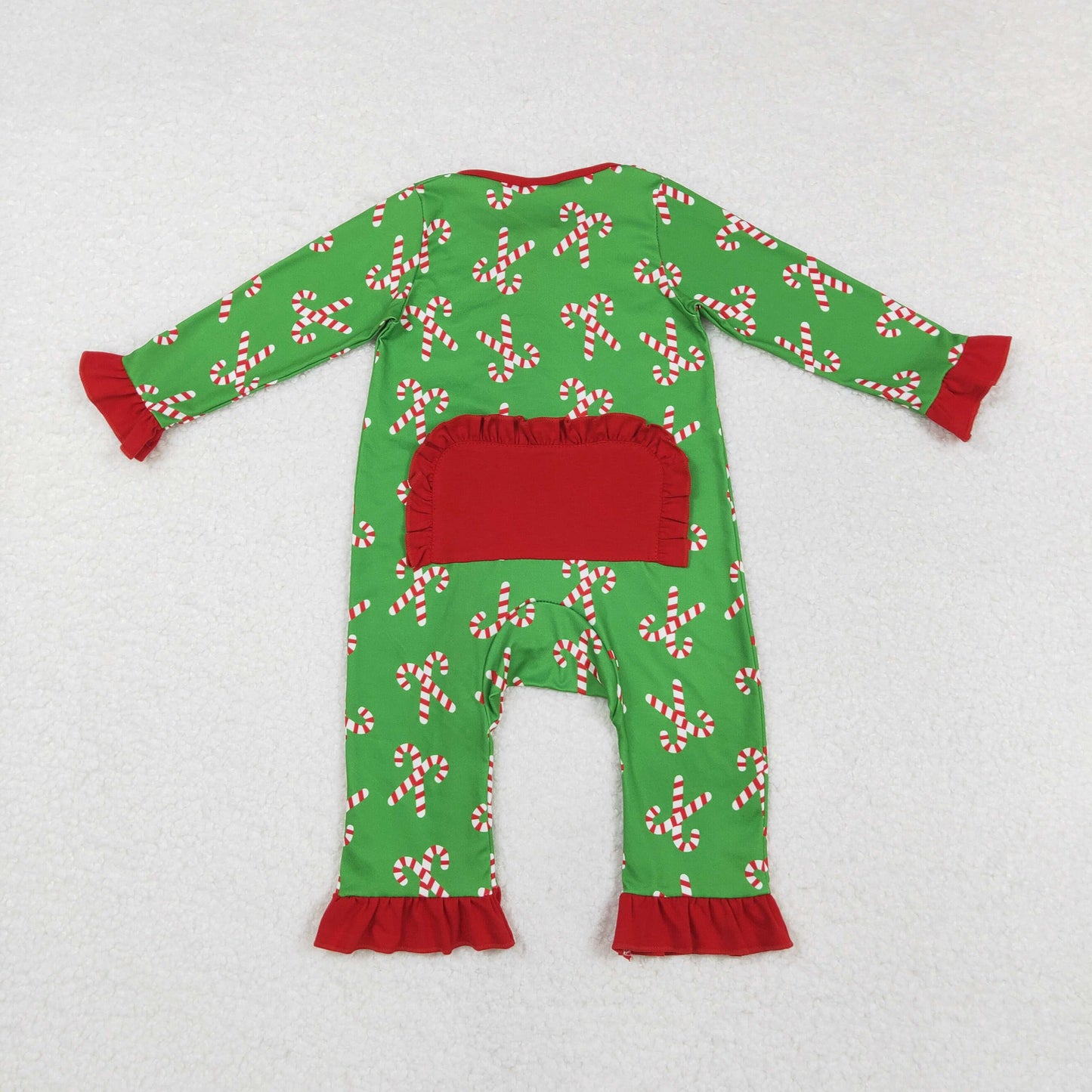 RTS NO MOQ(In Stock) LR1236 Santa Claus cane red lace green zipper long-sleeved jumpsuit