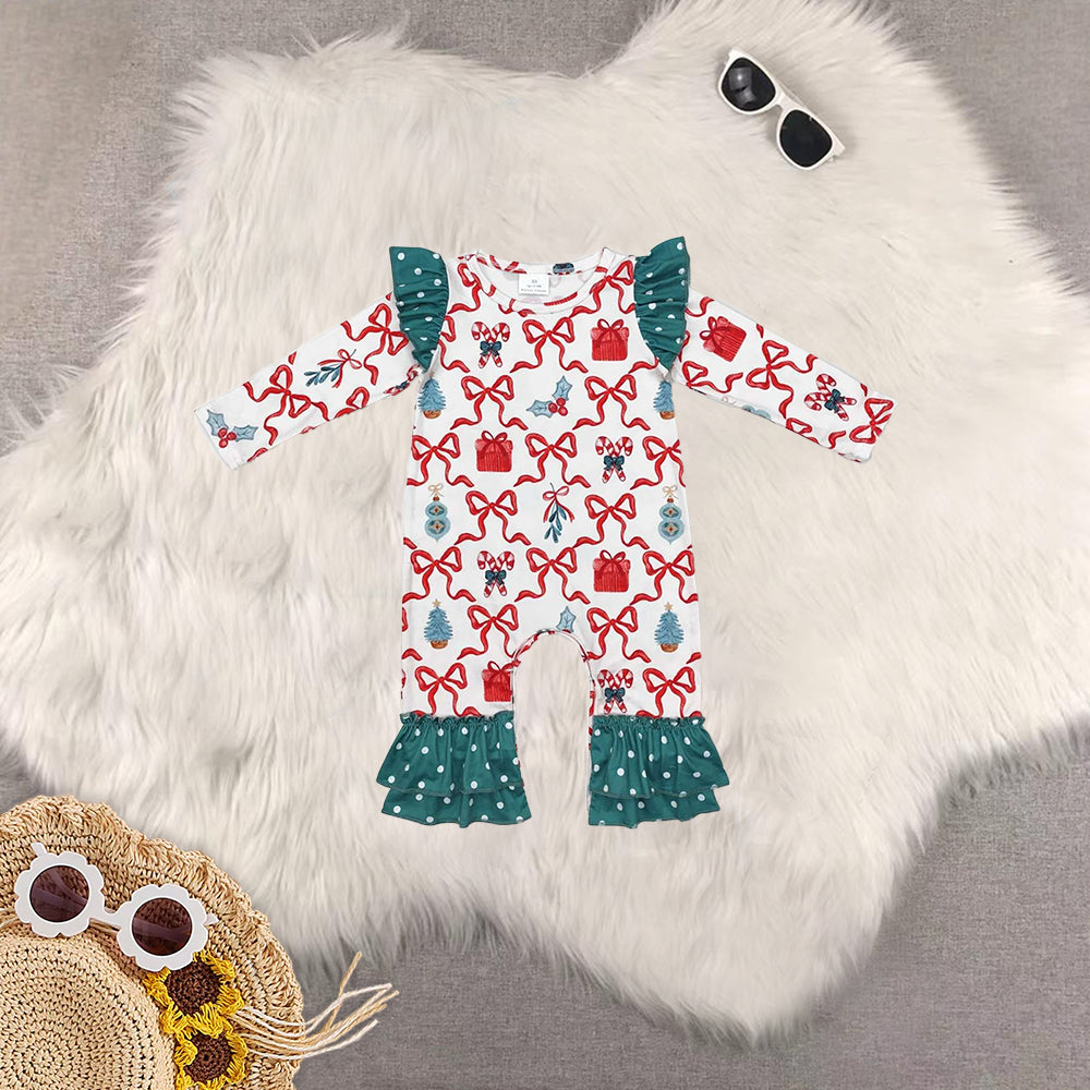 RTS NO MOQ Baby Girls Christmas bow Clothes dress and romper