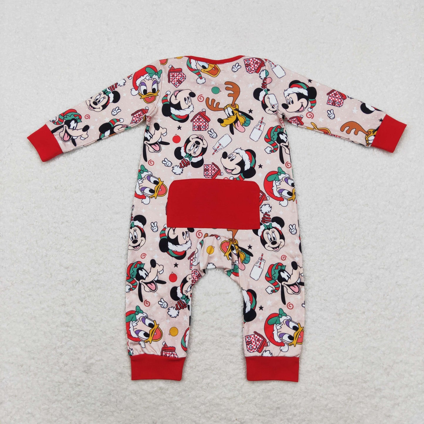 RTS NO MOQ(In Stock ) LR1335 Mickey Donald Duck Christmas red zipper long-sleeved jumpsuit