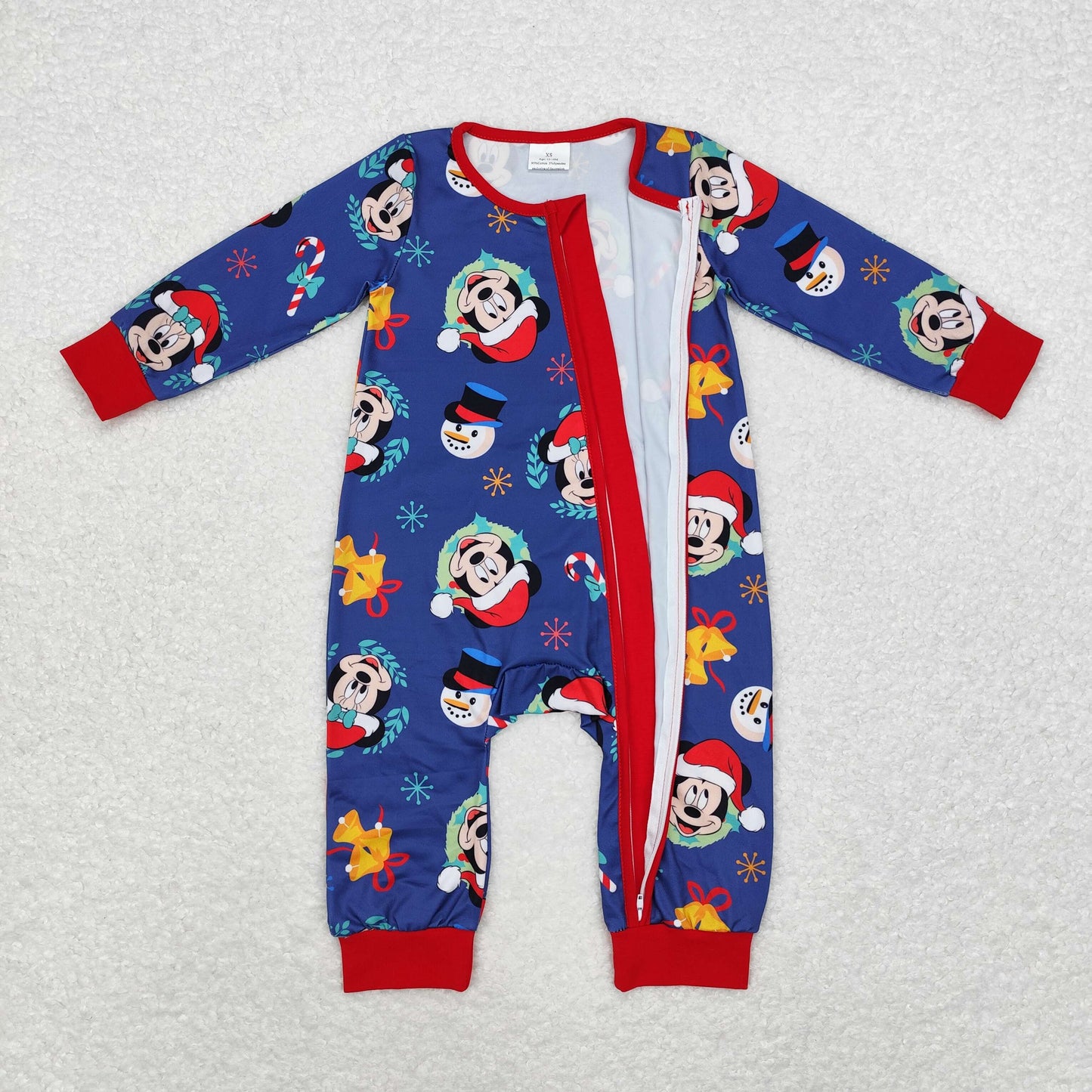 RTS NO MOQ(In Stock) LR1417 Christmas Mickey navy blue zipper long-sleeved jumpsuit