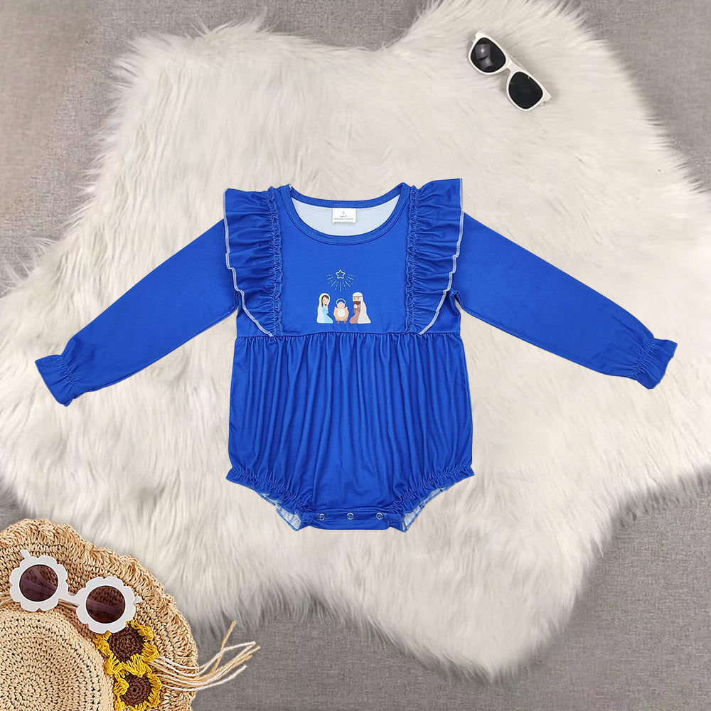 RTS NO MOQ Sibling baby girls baby boys clothes jesus blue long-sleeved trousers suit & romper