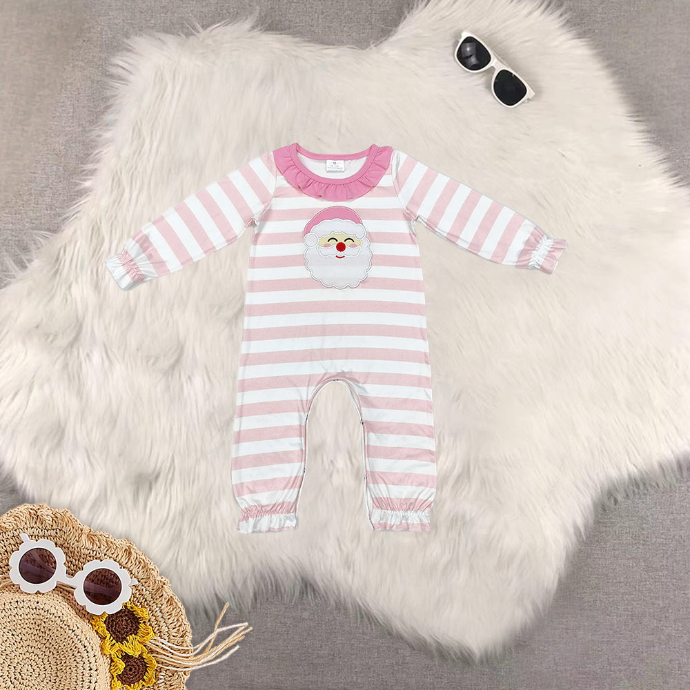 RTS NO MOQ Sibling Baby girls Christmas embroidery santa claus long-sleeved trousers suit & romper