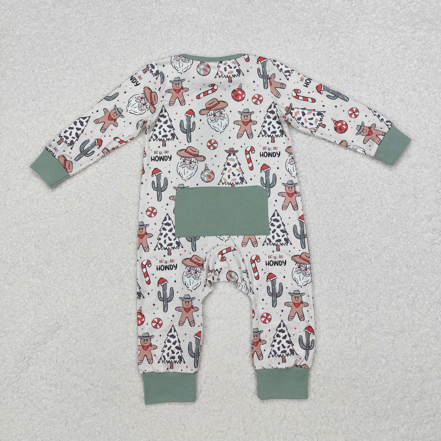 RTS NO MOQ(In Stock) LR1674 Cowboy hat Santa Claus cactus gingerbread man rice green zipper long-sleeved jumpsuit
