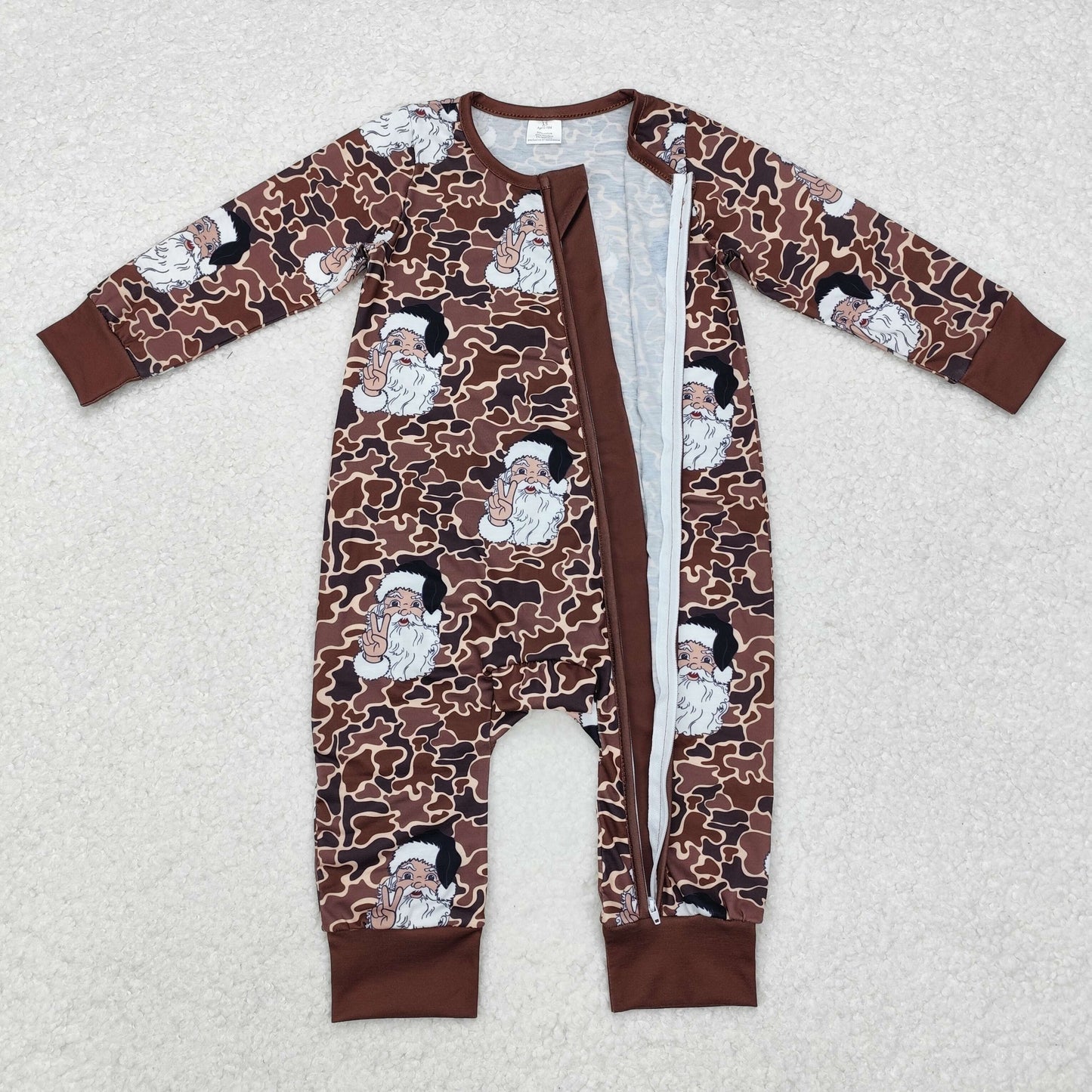 RTS NO MOQ(In Stock) LR1820 Modal Santa Claus Brown Camouflage Zipper Long Sleeve Bodysuit