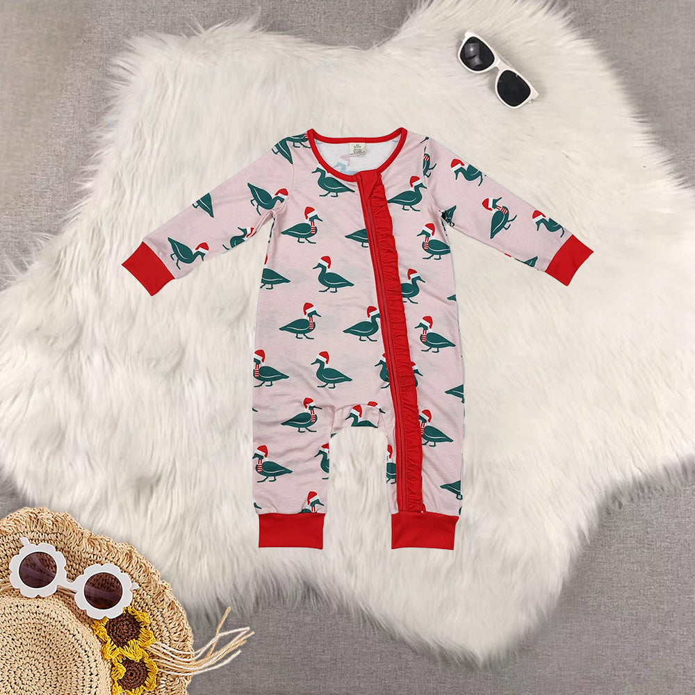 RTS NO MOQ Sibling Baby girls modal Christmas duck long-sleeved trousers suit & romper