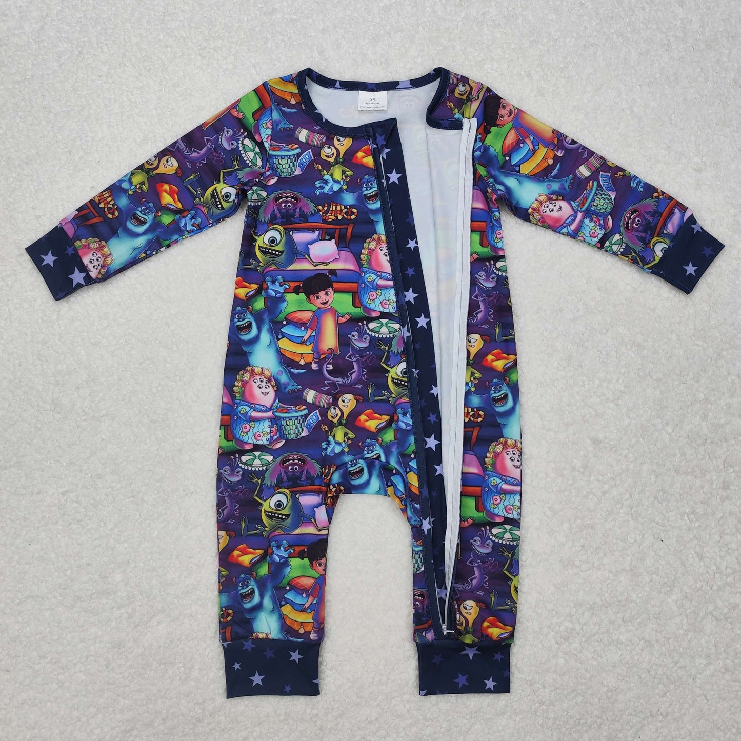 RTS NO MOQ(In Stock) LR2164 Monsters University purple zipper long-sleeved jumpsuit