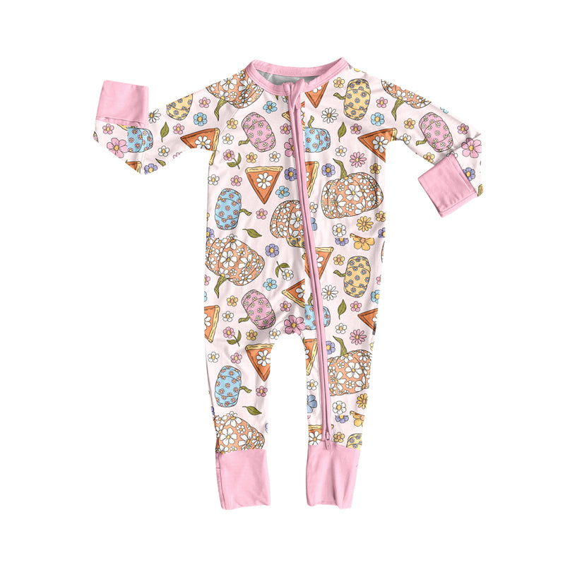 no moq LR2272 pre-order baby girl clothes pumpkin bow floral long sleeve romper-2025.5.29