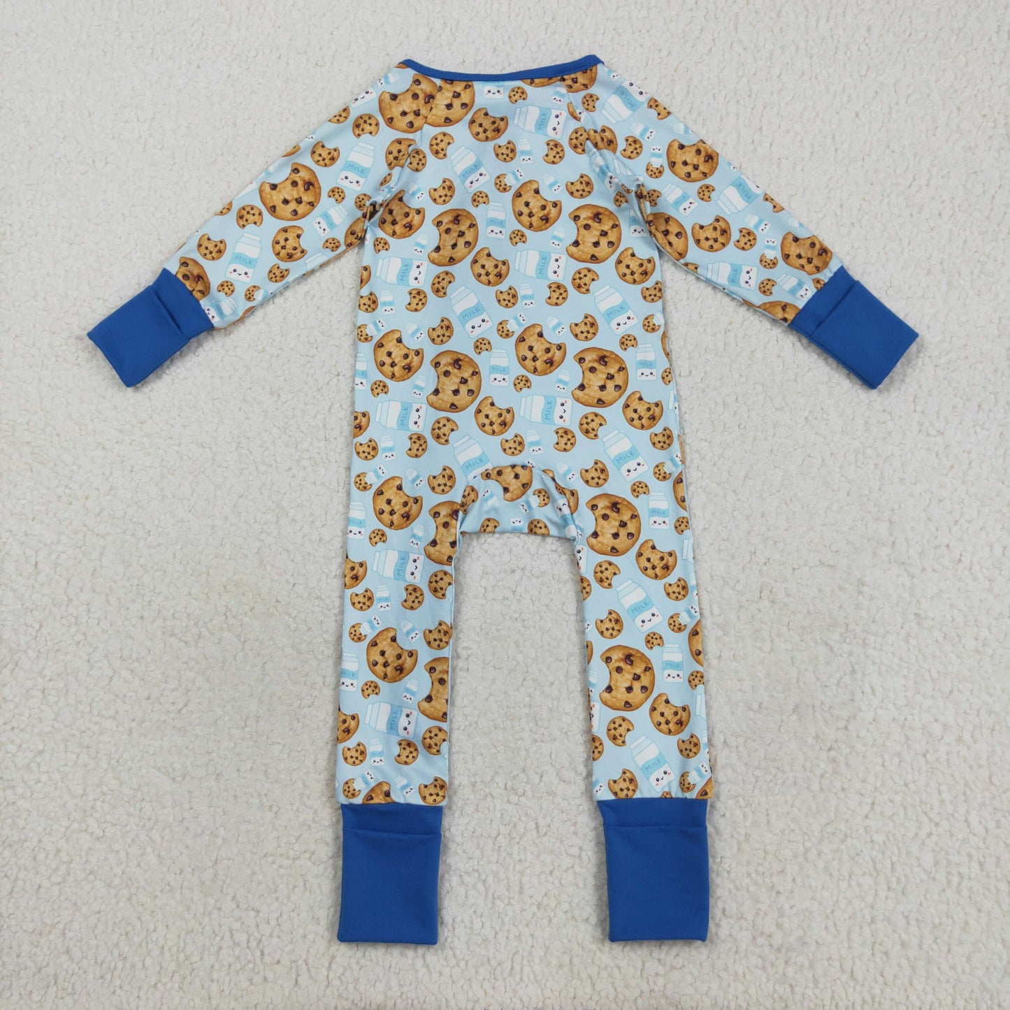 RTS NO MOQ(In Stock) LR2397 Biscuit and Milk Blue Zippered Long-Sleeved Bodysuit