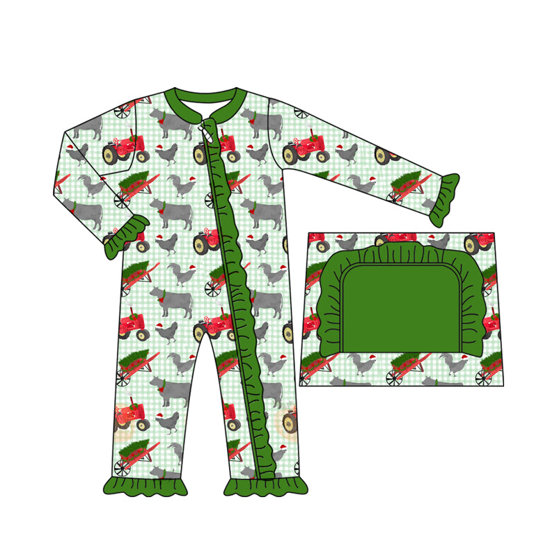 (Pre Order) No moq LR2399 pre-order baby girl clothes Christmas green long sleeve romper-2025.7.4