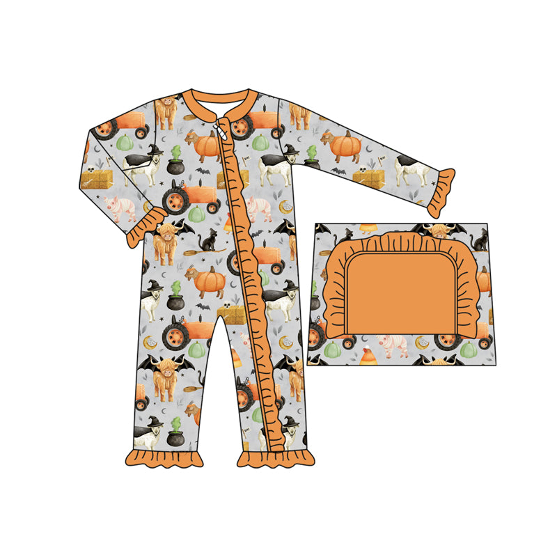(Pre Order) No moq LR2443 pre-order baby girl clothes pumpkin long sleeve romper-2025.7.16