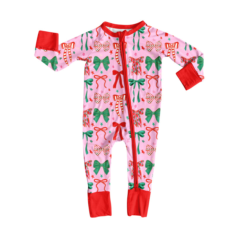 (Pre Order) No moq LR2476 pre-order baby girl clothes Christmas bow long sleeve romper-2025.7.22