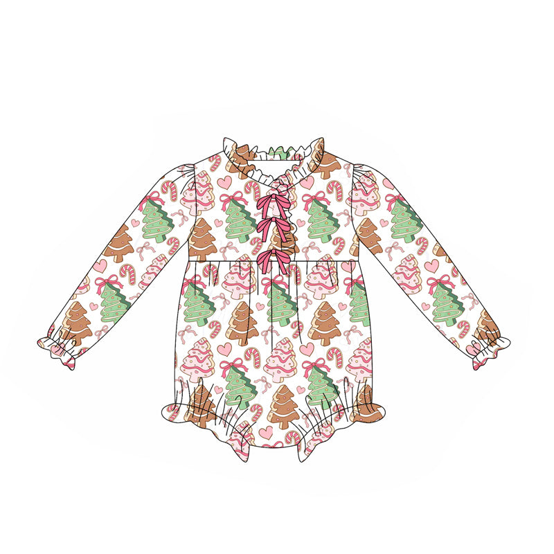 (Pre Order) No moq LR2483 pre-order baby girl clothes Christmas trees bow long sleeve romper-2025.7.23