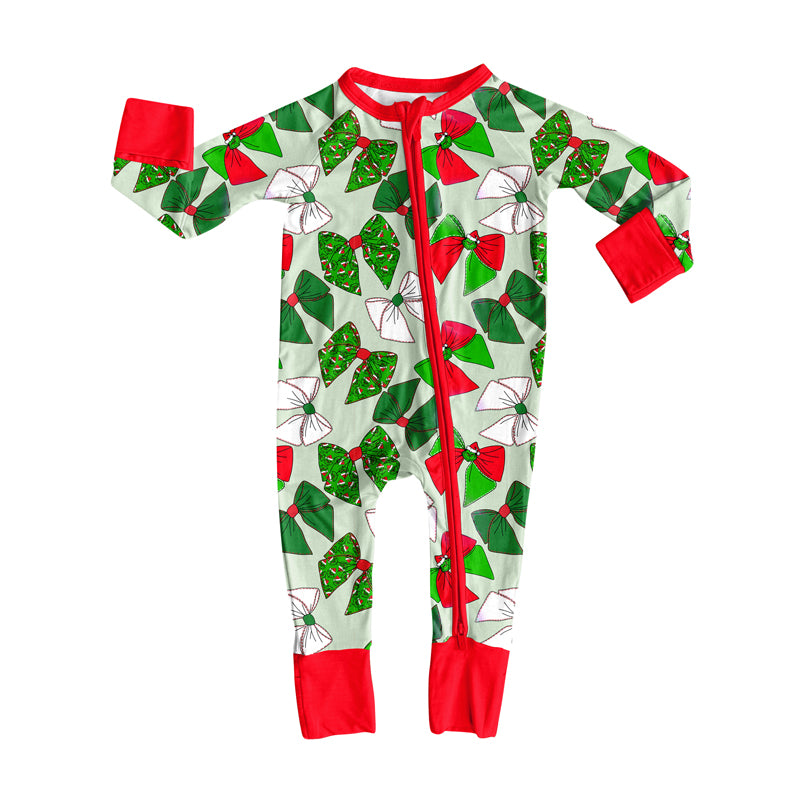 (Pre Order) No moq LR2485 pre-order baby girl clothes Christmas bow long sleeve romper-2025.7.24