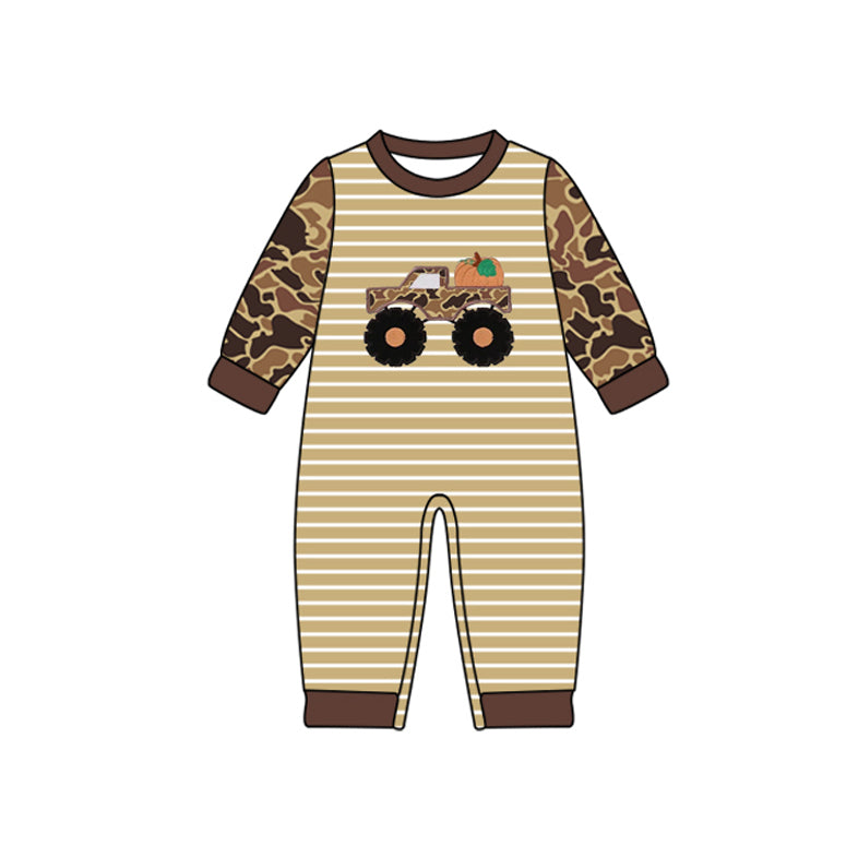 (Pre Order) No moq LR2491 pre-order baby boy clothes pumpkin camouflage long sleeve romper-2025.7.25