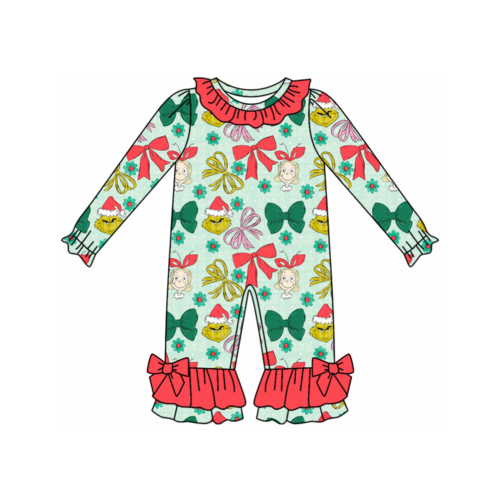 (Pre Order) No moq LR2501 pre-order baby girl clothes Christmas bow long sleeve romper-2025.7.30