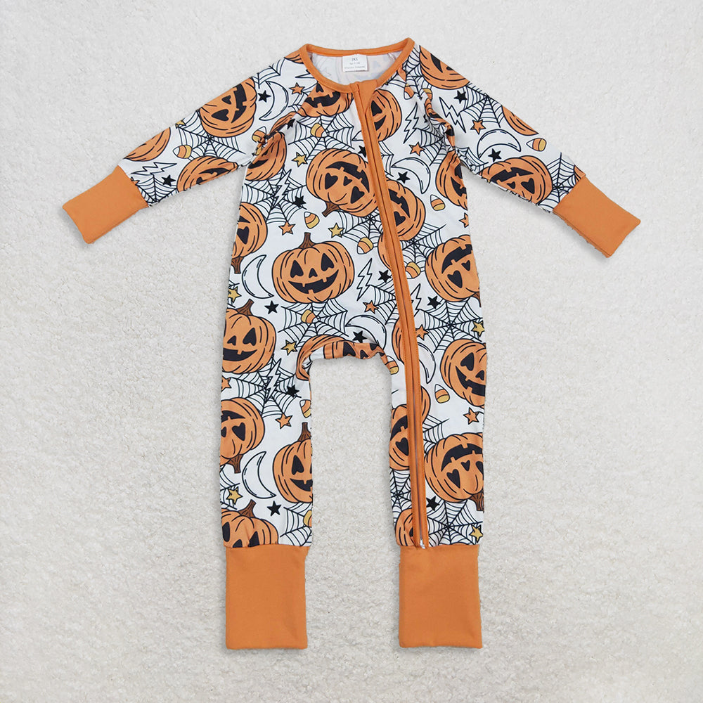RTS Sibling baby girls clothes halloween pumpkin long Sleeve romper and dress