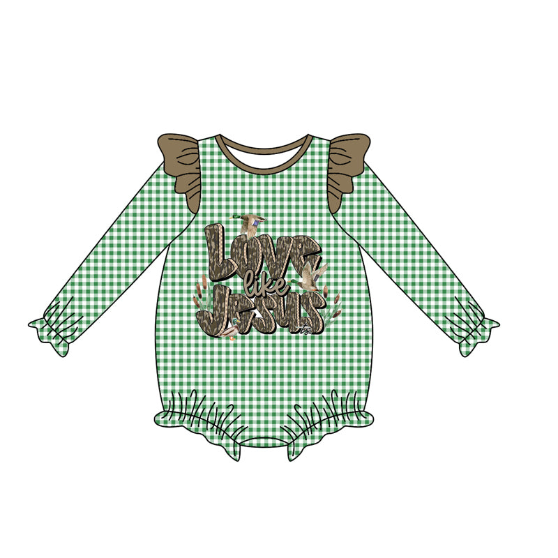 (Pre Order) No moq LR2551 pre-order baby girl clothes LOVE JESUS long sleeve romper-2025.8.9