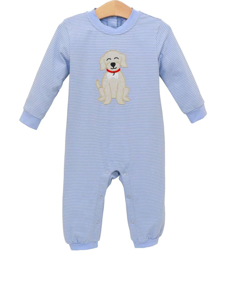 (Pre Order) No moq LR2579 pre-order baby boy clothes puppy blue long sleeve romper-2025.8.18
