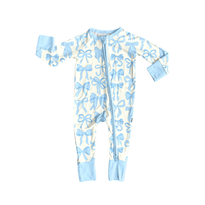 (Pre Order) No moq LR2581 pre-order baby girl clothes bow blue long sleeve romper-2025.8.18