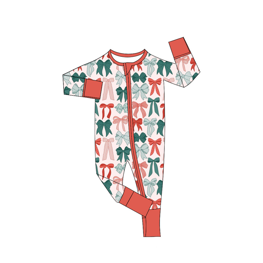 (Pre Order) No moq LR2623 pre-order baby girl clothes Christmas bow long sleeve romper-2025.9.2