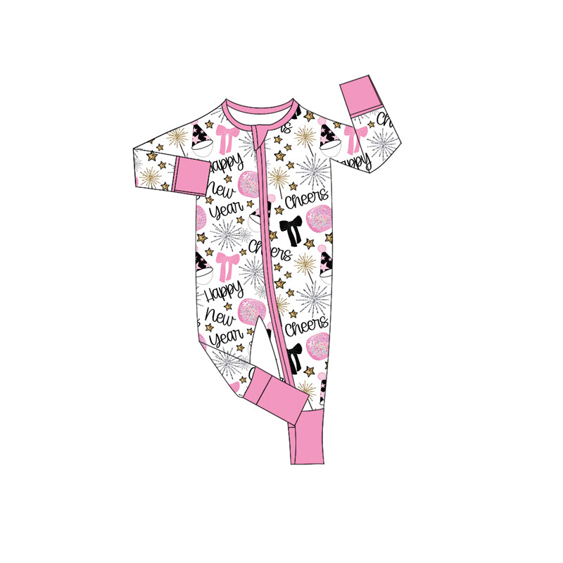(Pre Order) No moq LR2636 pre-order baby girl clothes happy new year long sleeve romper-2025.9.4