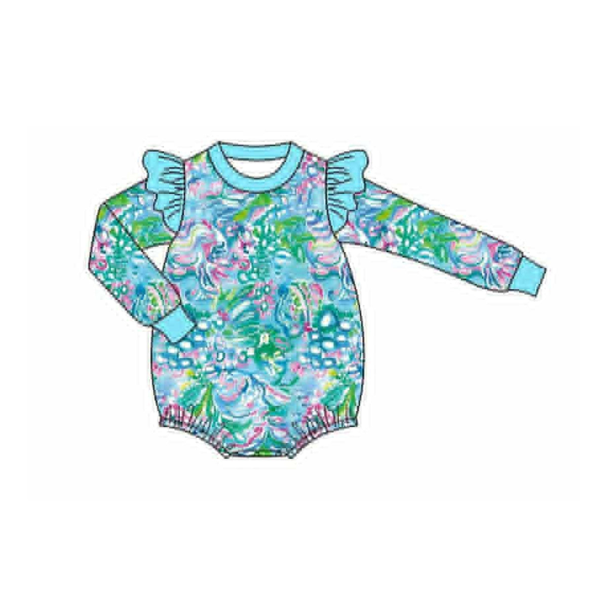(Pre Order) No moq LR2647 pre-order baby girl clothes floral pattern blue long sleeve romper-2025.9.6