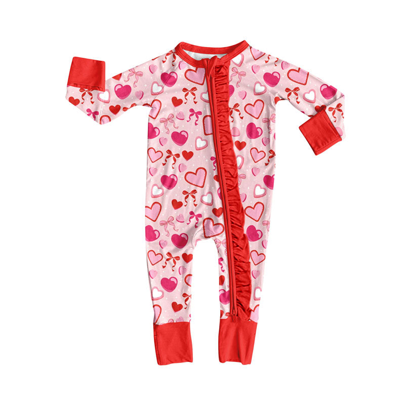 (Pre Order) No moq LR2655 pre-order baby girl clothes bow love long sleeve romper-2025.9.9