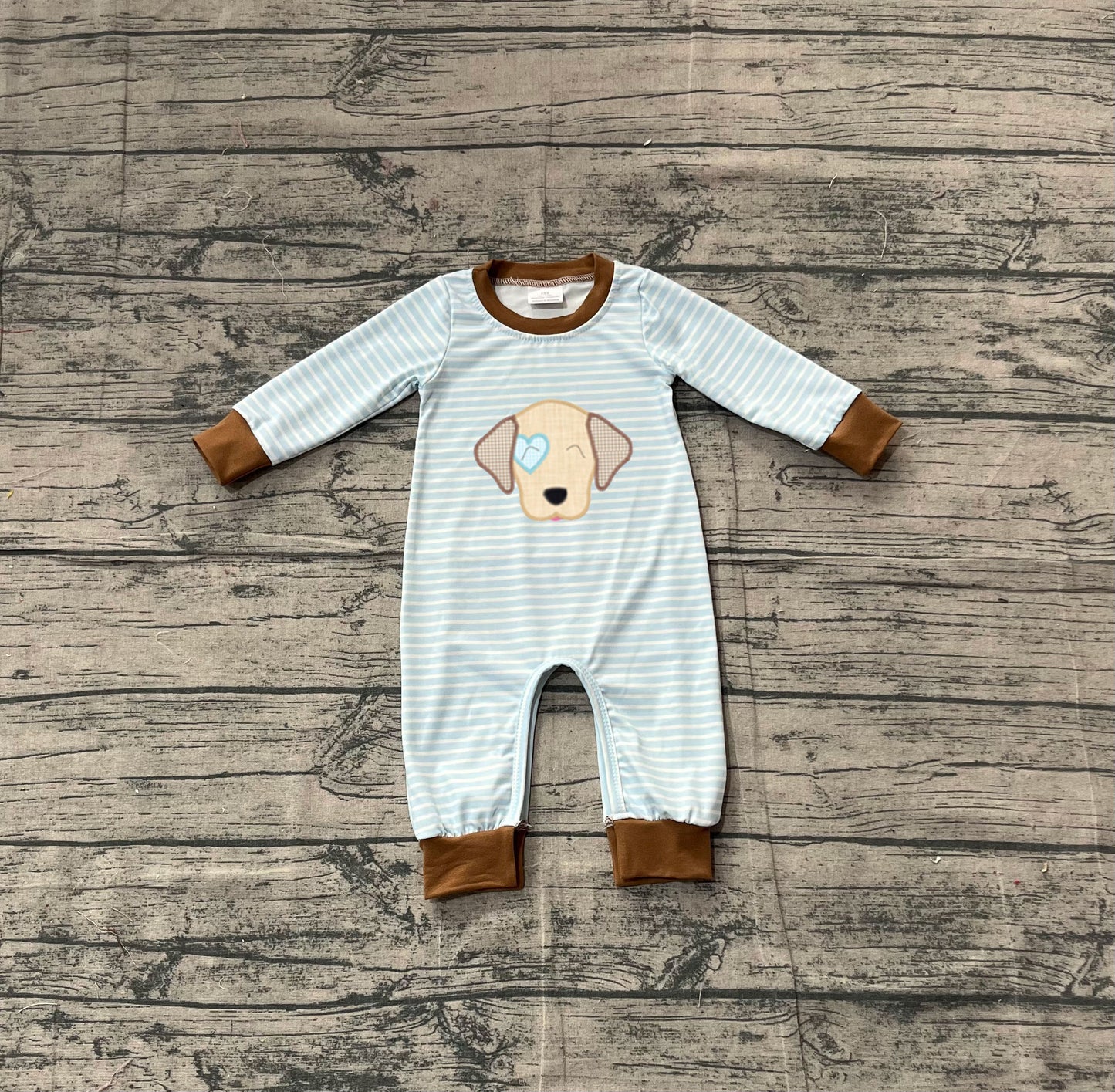 (Pre Order) No moq LR2659 pre-order baby boy clothes embroidery puppy blue long sleeve romper-2025.11.10