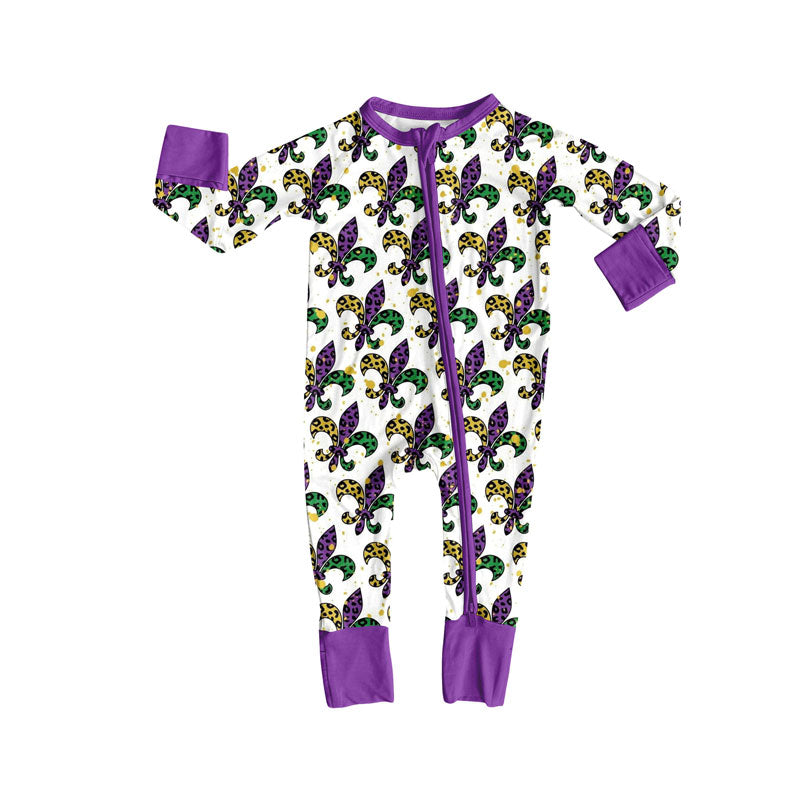 (Pre Order) No moq LR2677 pre-order baby boy clothes Mardi gras purple long sleeve romper-2025.9.13