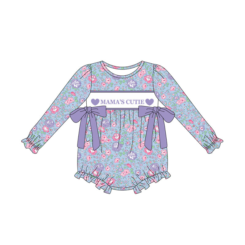 (Pre Order) No moq LR2702 pre-order baby girl clothes MAMA floral long sleeve romper-2025.9.20