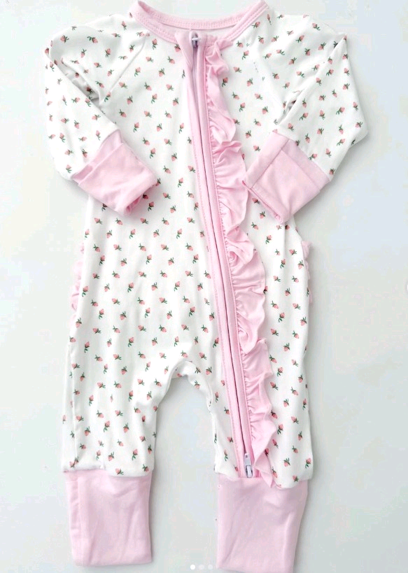 (Pre Order) No moq LR2724 pre-order baby girl clothes floral pink long sleeve romper-2025.9.23