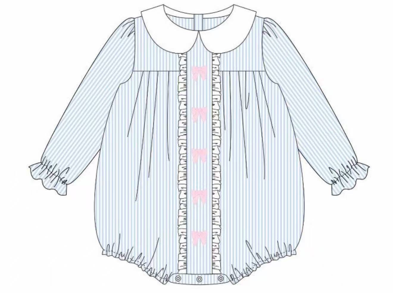 (Pre Order) No moq LR2726 pre-order baby girl clothes bow long sleeve romper-2025.9.23