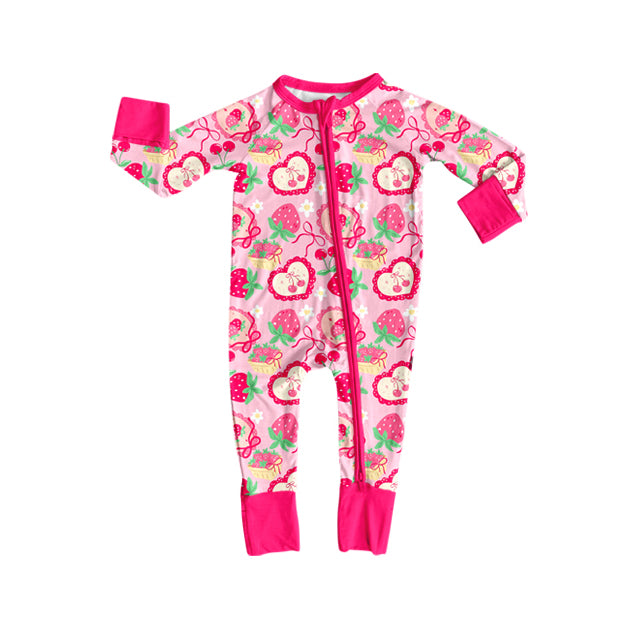 (Pre Order) No moq LR2743 pre-order baby girl clothes strawberry bow long sleeve romper-2025.9.29