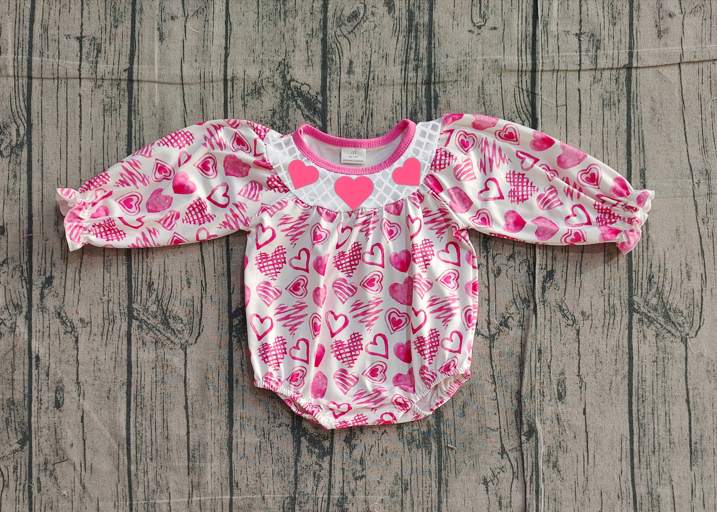 (Pre Order) No moq LR2767 pre-order baby girl clothes embroidery love pink long sleeve romper-2025.11.25