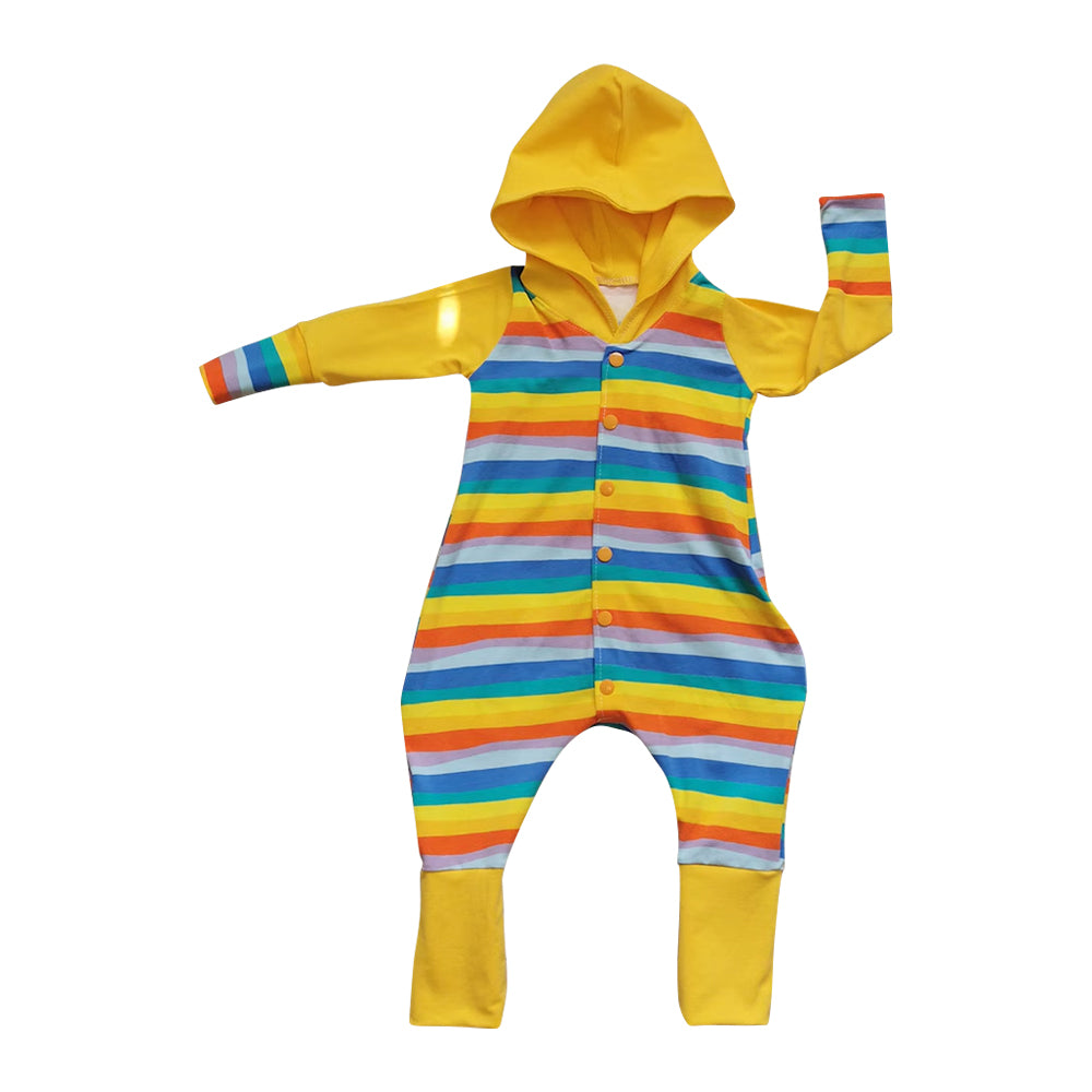 (Pre Order) No moq LR2838 pre-order baby boy clothes striped hooded long sleeve romper-2025.10.23