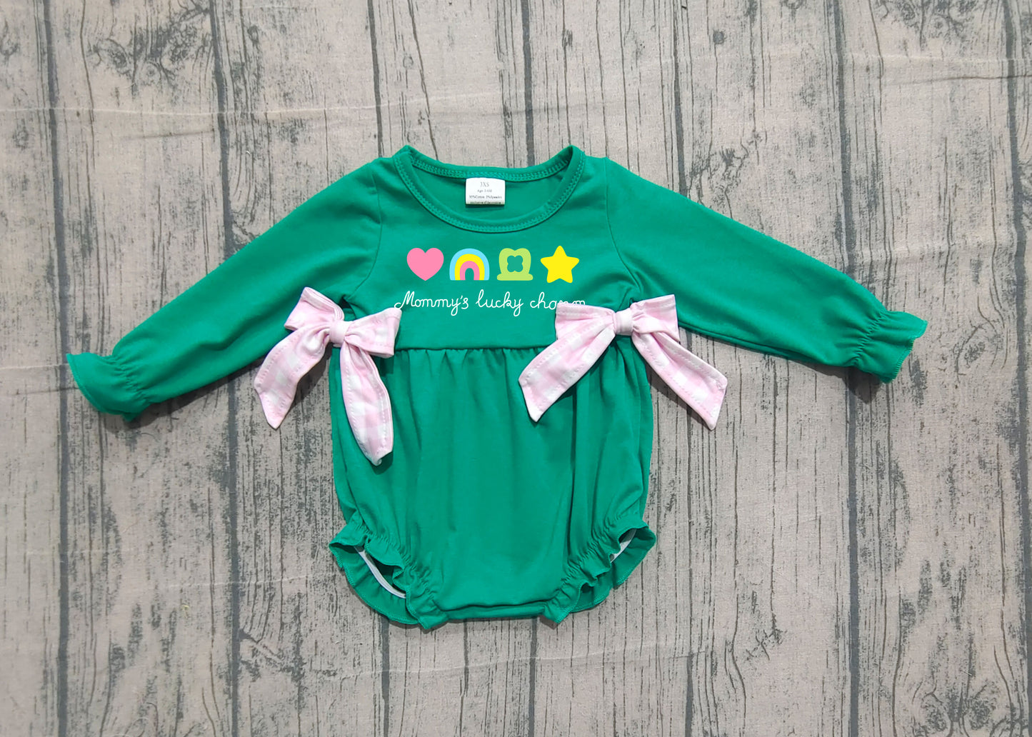 (Pre Order) No moq LR2839 pre-order baby girl clothes embroidery green long sleeve romper-2025.11.13