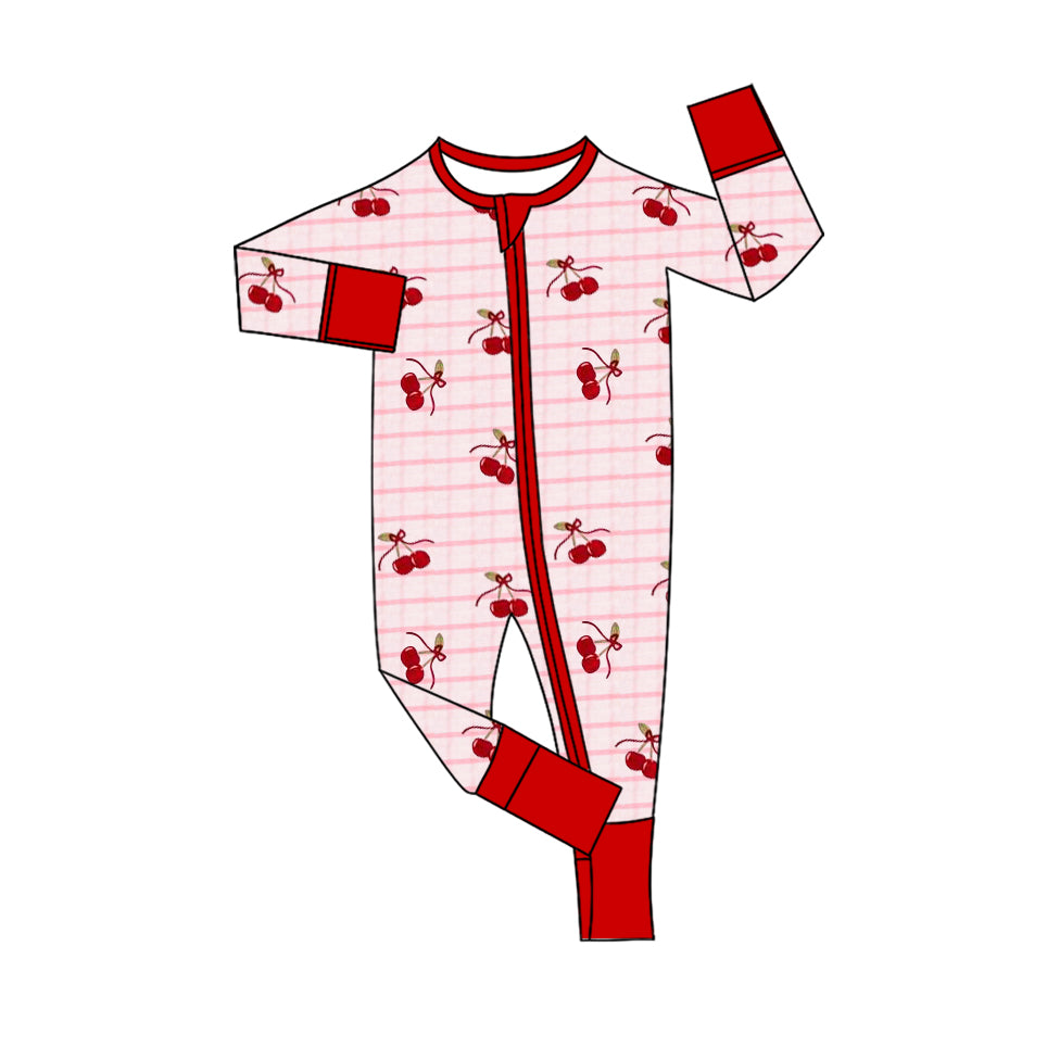 (Pre Order) No moq LR2844 pre-order baby girl clothes cherry bow long sleeve romper-2025.10.24