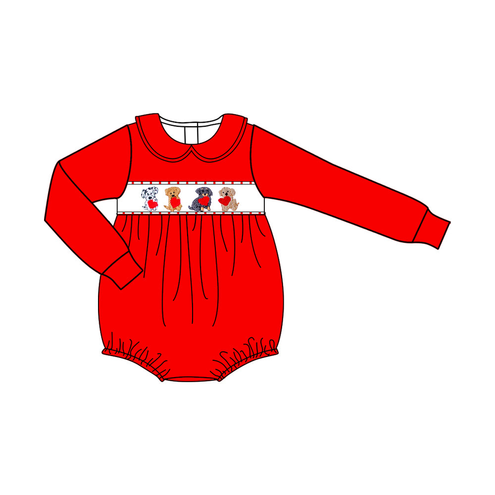 (Pre Order) No moq LR2853 pre-order baby boy clothes puppy love red long sleeve romper-2025.10.28