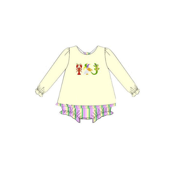 (Pre Order) No moq LR2869 pre-order baby girl clothes mardi gras long sleeve romper-2025.10.31