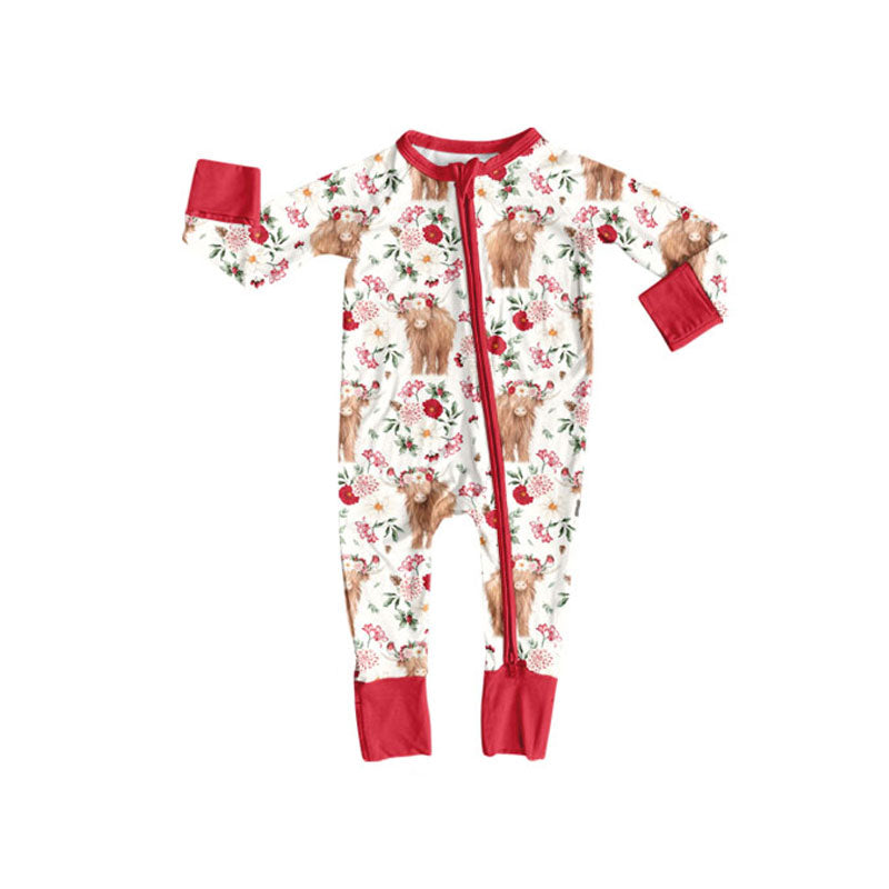(Pre Order) No moq LR2881 pre-order baby girl clothes alpine floral long sleeve romper-2025.11.3