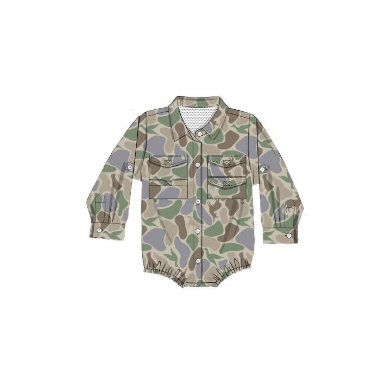 (Pre Order) No moq LR2887 pre-order baby boy clothes camouflage long sleeve romper-2025.11.6