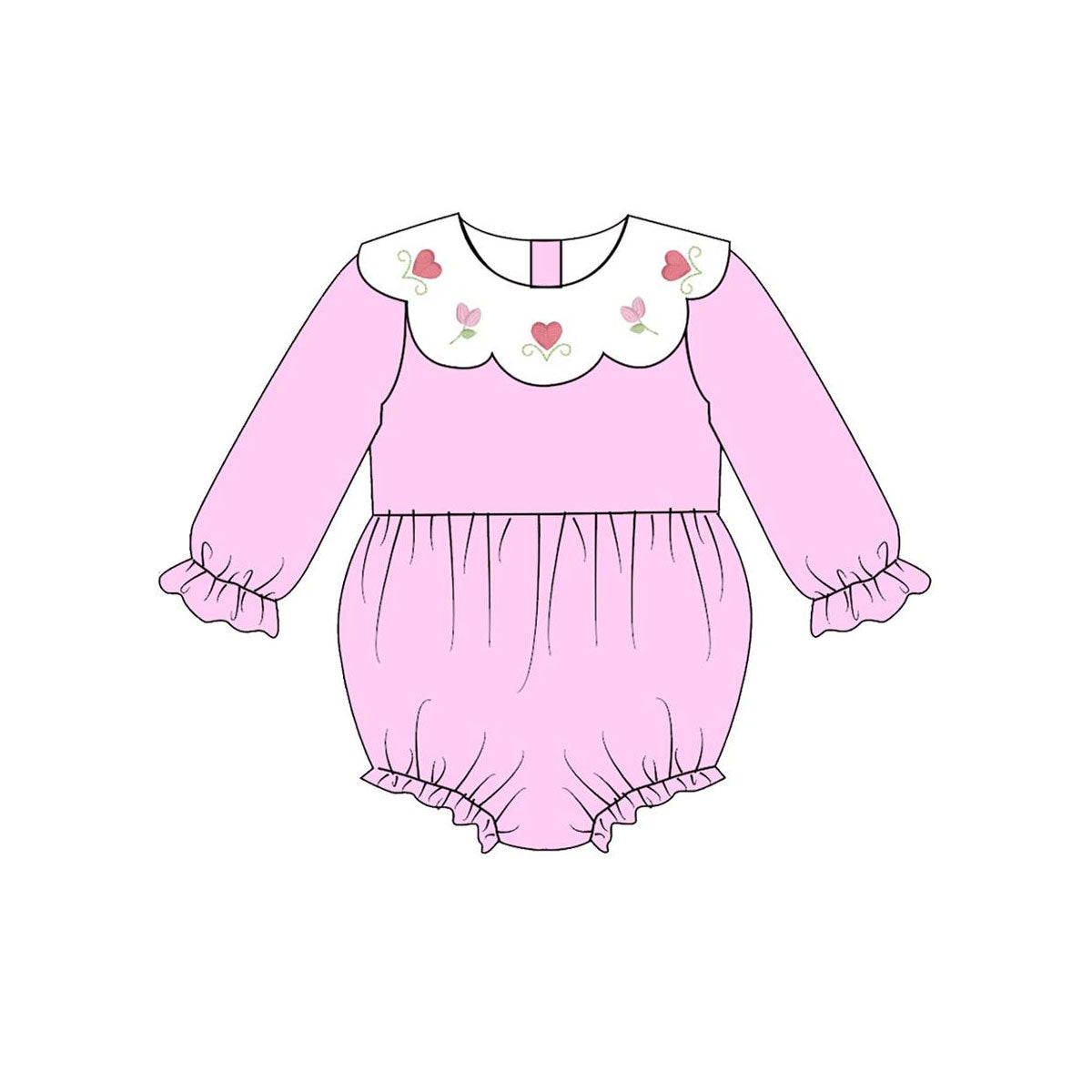 (Pre Order) No moq LR2899 pre-order baby girl clothes love floral pink long sleeve romper-2025.11.8