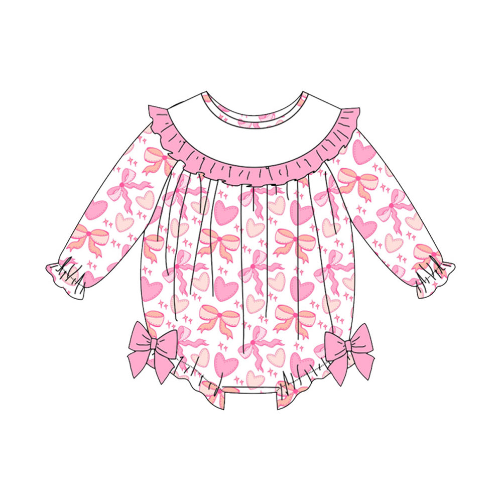 (Pre Order) No moq LR2901 pre-order baby girl clothes love bow pink long sleeve romper-2025.11.8