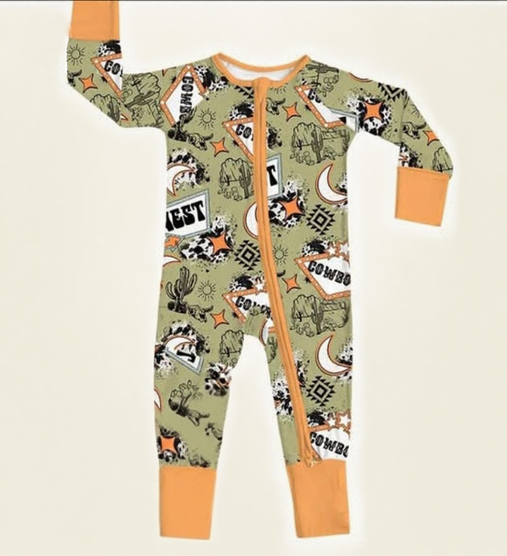 (Pre Order) No moq LR2942 pre-order baby boy clothes west long sleeve romper-2025.11.26