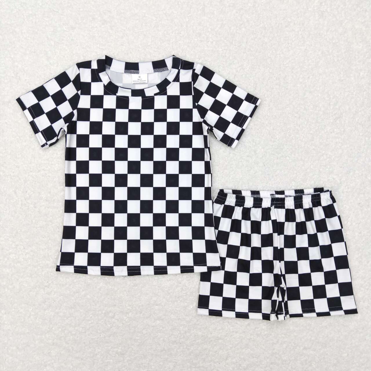RTS NO MOQ(In Stock) BSSO0327 Black and white plaid short sleeve shorts suit