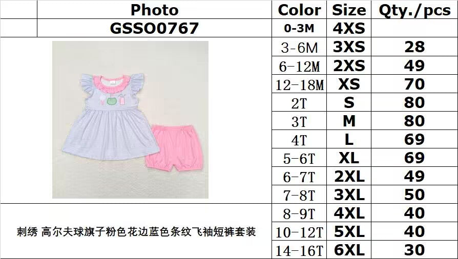 RTS GSSO0767 Embroidery golf flag pink lace blue stripes